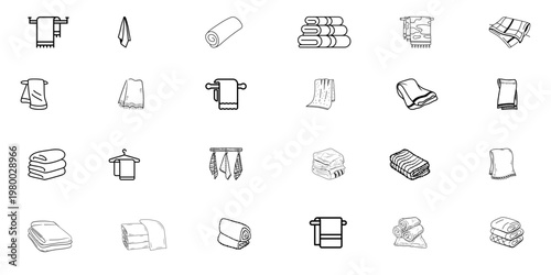 Luxury Towel and Bathroom Textile Icon Set – Minimalist Spa Linens for Hotel Branding, Hospitality Services, and Wellness Centers