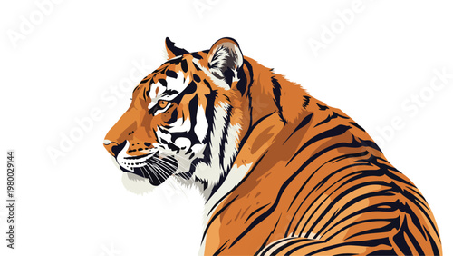 Powerful side profile illustration of a majestic tiger head featuring detailed orange and black striped fur and keen amber eyes.