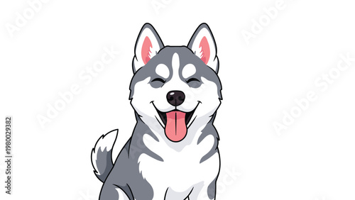 Joyful siberian husky puppy head with a big smile and tongue out isolated on a white background for pet branding.