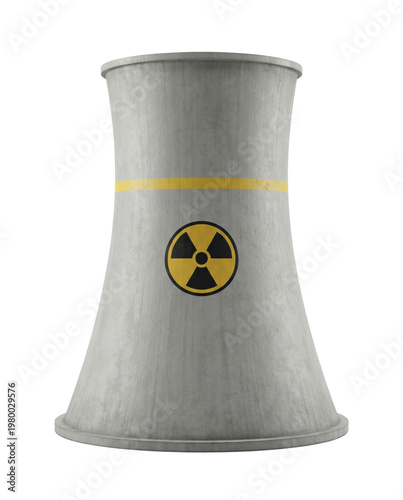 Obraz na plátne Nuclear cooling tower with radioactive symbol isolated