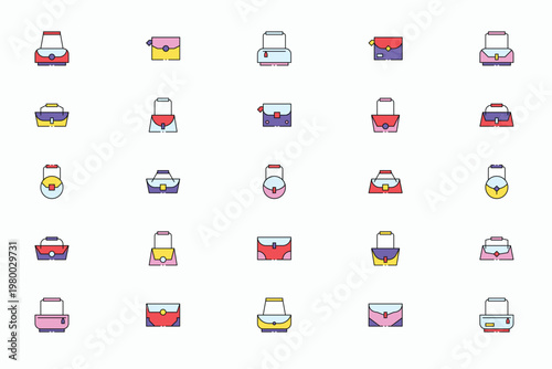 Women fashion handbags and luxury purses icons collection