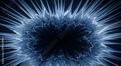 Abstract Crystalline Fractal Background with Sharp Blue Spikes and Geometric Ice-like Forms