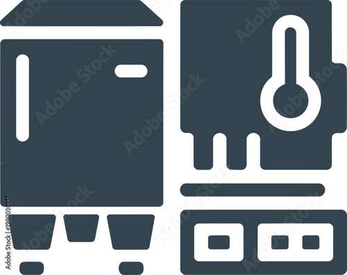Industrial cooling system icon representing temperature control and precision equipment management for modern manufacturing facilities and plants