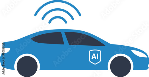 Autonomous car with AI technology symbol on transparent background, innovation, smart vehicle concept, advanced.