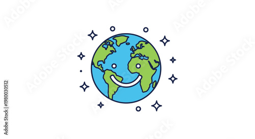Smiling Earth Globe Cartoon Character.