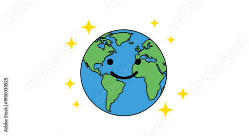 Smiling Earth Globe with Stars.