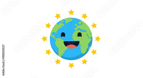 Smiling Earth Globe with Stars.