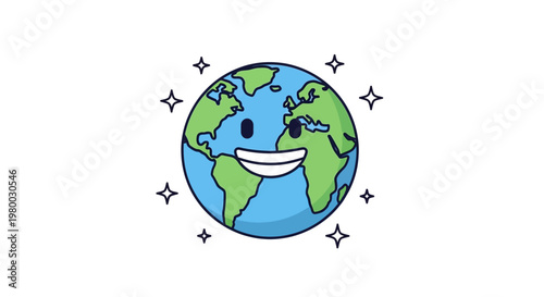 Smiling Earth Planet Cartoon Character.