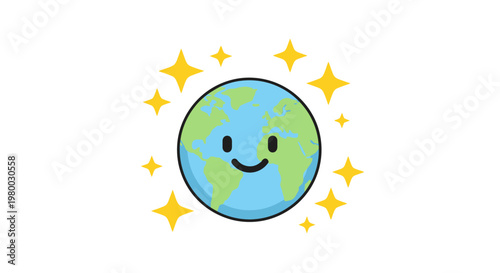 Smiling Earth with Yellow Stars.