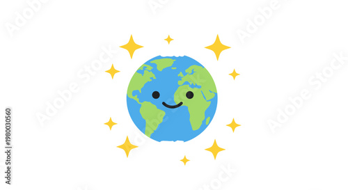 Smiling Earth Planet with Stars.