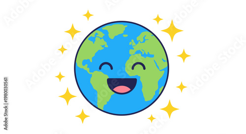 Smiling Earth Planet with Stars.