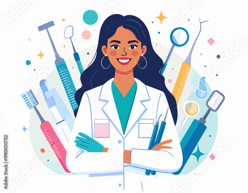 Dentist woman with crossed arms smiling.