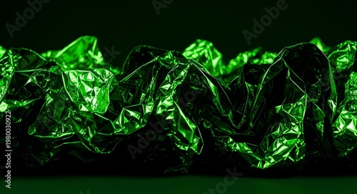 Vibrant Green Crumpled Metallic Foil Texture Abstract Background