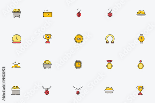 Jewelry gold bars and luxury gemstone assets icon set