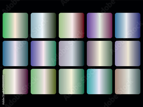 A colorful array of 16 shiny squares with various gradient effects