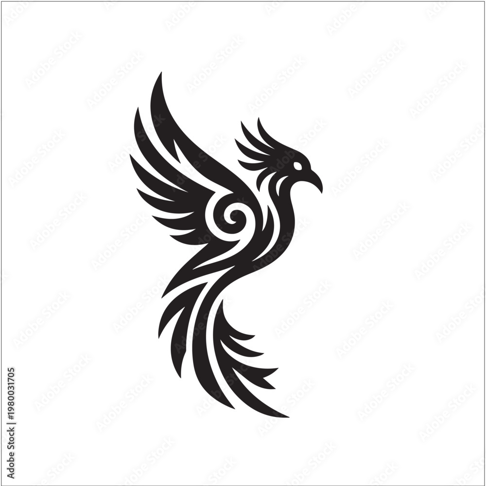 Fototapeta premium Minimalist Phoenix Bird Tribal Line Art Vector