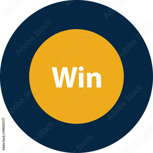 Minimalist 'Win' logo button with white text on a yellow and navy blue circular background.
