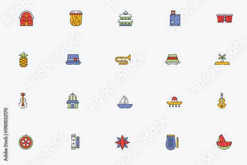 Mexican culture and travel destination flat icons