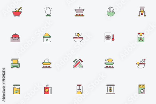 Kitchen cooking process and food prep icons