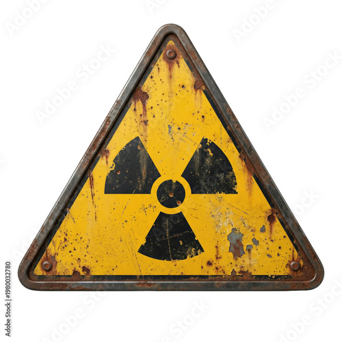 Rusty radioactive warning sign isolated. Nuclear hazard symbol.