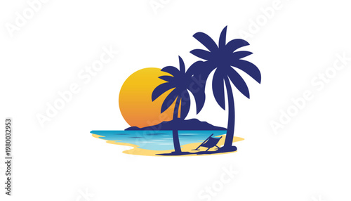 Tropical island sunset a minimalist illustration of paradise.