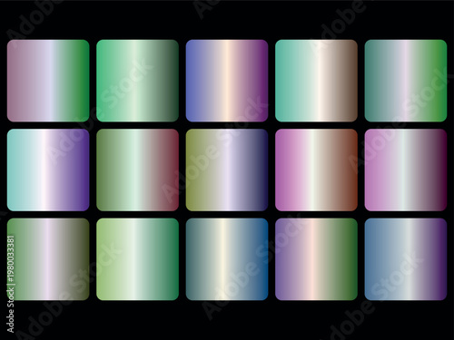 A colorful grid of 16 shiny squares with various gradient colors