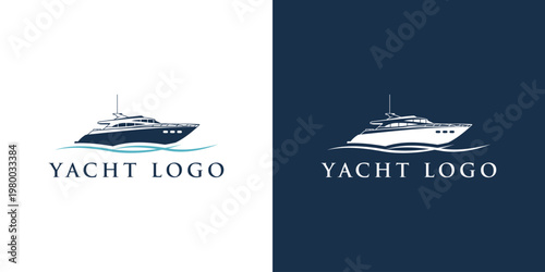 Yacht logo design two color variations for branding and marine businesses.