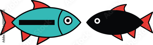 Simple Cartoon Fish Icon Set with Minimal Shapes and Bold Colors, Flat Marine Animal Symbol Collection Vector Illustration for Apps, Logos, and Design