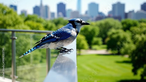 Sequence of a Bird Landing on a Railing in a Park