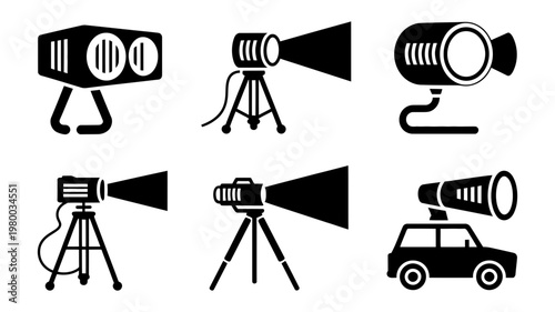 Lighting equipment icons for film and photography studio production.