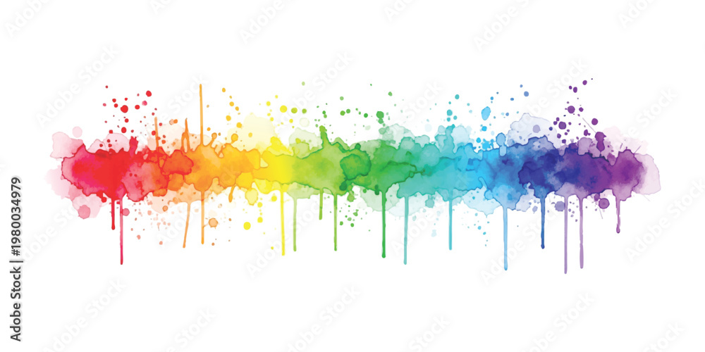 Fototapeta premium Vibrant rainbow watercolor splash banner with paint drips and artistic ink stains isolated on white background vector illustration