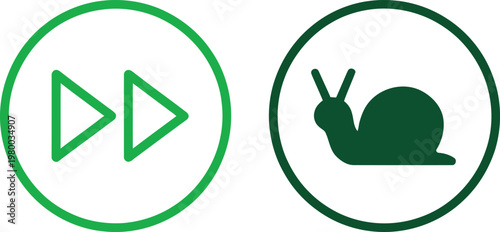 Fast forward and slow snail icons representing speed contrast and motion control for user interface navigation