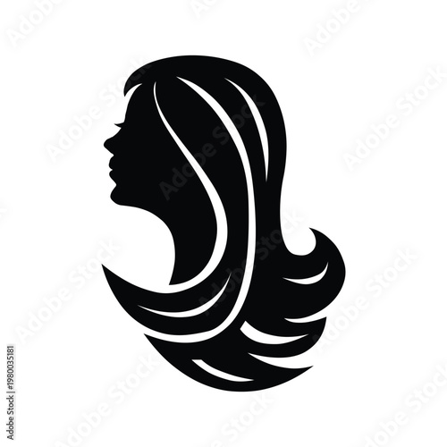 Elegant silhouette of a woman with flowing long hair in profile view