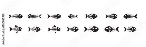 Fish bone vector set fish skeleton icons collection isolated on white background symbol design