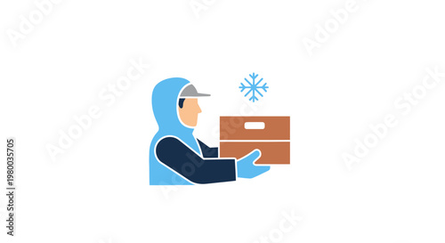 Delivery man holding cold box.