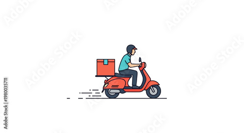 Delivery man on red scooter.