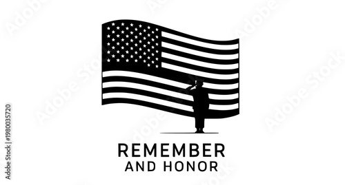 A patriotic vector graphic of a soldier saluting the American flag