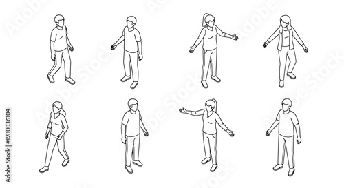 Human figure pose outline set with standing walking and gesture sketches