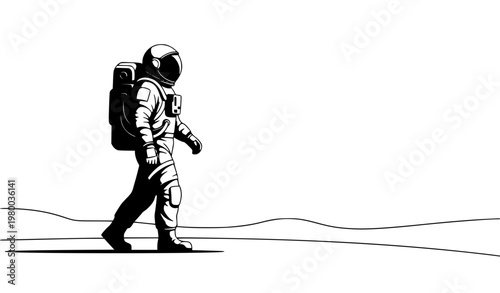 Minimal Astronaut Walking Silhouette on Lunar Surface Flat Vector Illustration for Space Exploration Concept