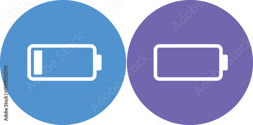 Smartphone battery level indicators showing partial charge and full charge status in circular blue purple frames