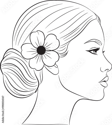 A woman with a flower in her hair.