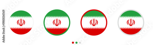 Adobe IllustrSet of circular Iran flag icons with different border styles, isolated on a white background. National symbol of Iran for travel, geography, and international business conceptator Artwork