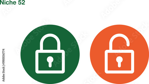 Green and orange circular icons featuring locked and unlocked padlocks for security and privacy protection status