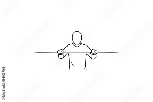 Person holding a thin horizontal line with both hands, minimalist illustration
