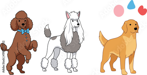 Cute Small Dog Breeds Collection Featuring Cavalier King Charles Spaniel Pomeranian Maltese French Bulldog Shiba Inu and Dachshund Cartoon Vector Illustration.