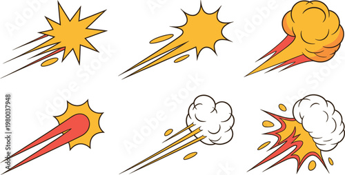 Εκτύπωση καμβά Comic book explosion and speed effect collection with comic bubbles smoke clouds and fast movement lines for action art