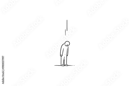 Minimalist drawing of a person looking down with lines above their head