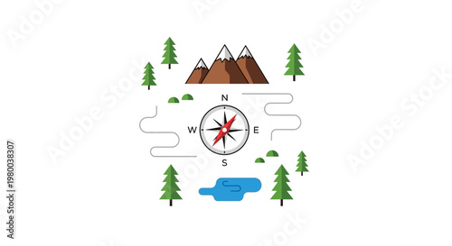 Minimal compass rose illustration for navigation.