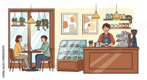 Barista preparing espresso at coffee counter with machine.