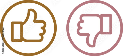 Golden thumbs up and pink thumbs down icons representing voting feedback and customer service satisfaction choices